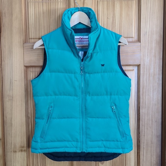 Aeropostale Jackets & Blazers - Vintage Y2K Aeropostale Down Puffer Vest Women Sz M Blue Full-Zip Preppy Pockets